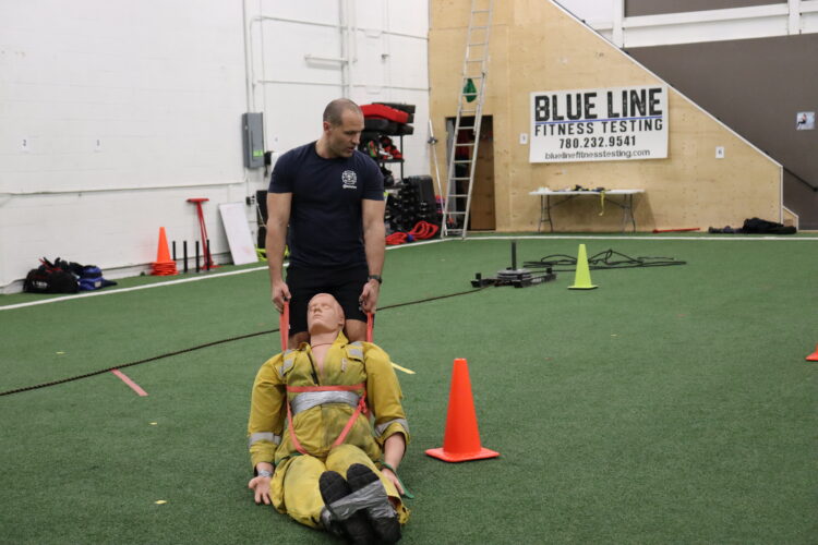 Dummy Drag at Blue Line Fitness Testing, Edmonton Firefighter Fitness Training