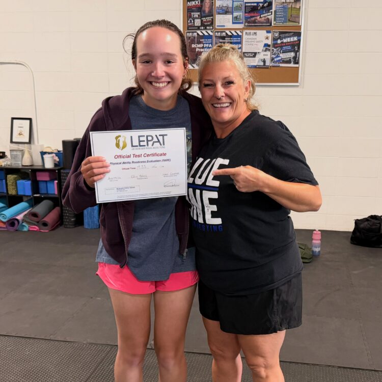 Successful PARE applicant passing her test at Blue Line Fitness Testing in Edmonton, Alberta